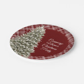 Elegantes Weihnachtsbaum Dunkles Kariertes Party Pappteller (Schrägansicht)