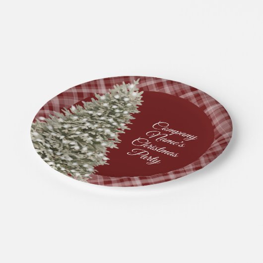 Elegantes Weihnachtsbaum Dunkles Kariertes Party Pappteller (Schrägansicht)