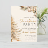 Elegantes Weihnachtsbaum Gold Weihnachts-Party Einladung (Stehend Vorderseite)