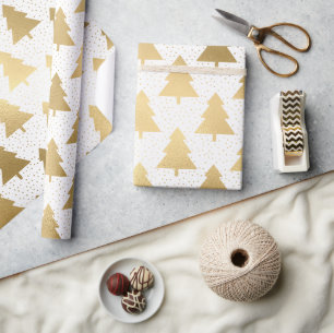 Elegantes Weihnachtsbaum-Muster mit weißer und gol Geschenkpapier