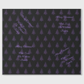 Elegantes Weihnachtsbaum-Muster-Schwarzes lila Geschenkpapier (Flach)