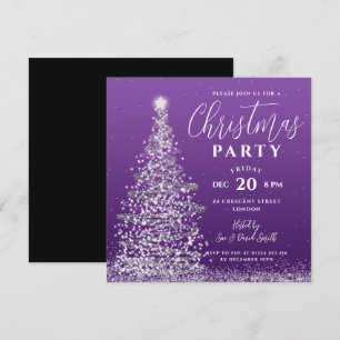 Elegantes Weihnachtsbaum Party Silberner Lila Urla Einladung