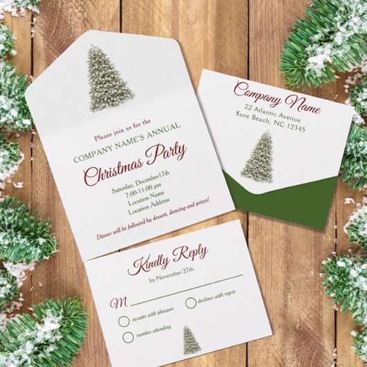 Elegantes Weihnachtsbaum Red & Green Company Party All In One Einladung