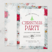 Elegantes Weihnachtsbaum Rot-Weiß-Party I Einladung (Vorne/Hinten)