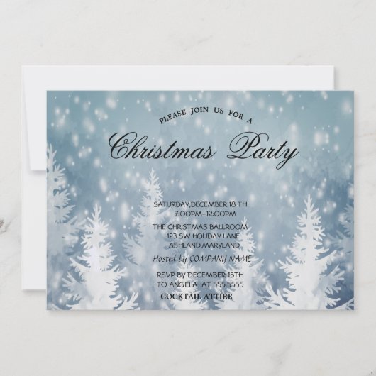 Elegantes Weihnachtsbaum, Schnee Weihnachten Party Einladung (Vorderseite)