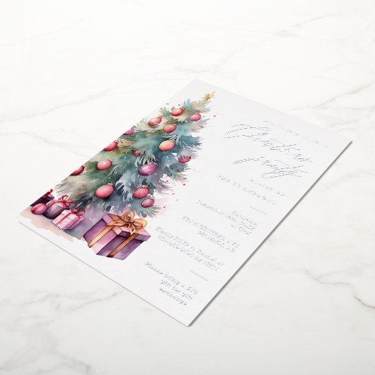 Elegantes Weihnachtsbaum Weihnachtsfest Silver Folieneinladung (Gedreht)