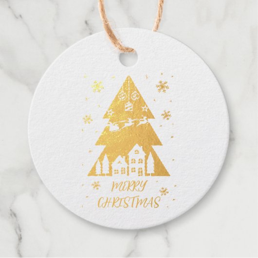 Elegantes Weihnachtsbaumdesign mit Schlitten Geschenkanhänger (Vorderseite)