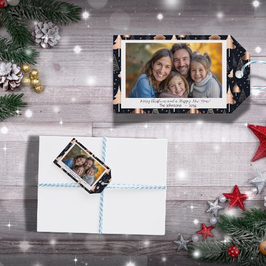 Elegantes Weihnachtsbaumfamilien-Foto Geschenkanhänger