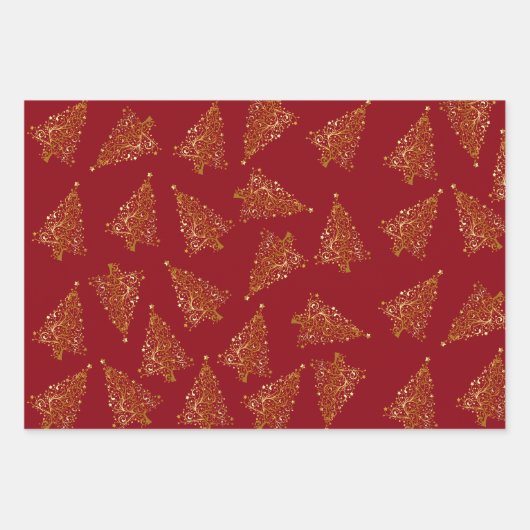 Elegantes Weihnachtsbaummuster Geschenkpapier Set (Vorderseite 3)