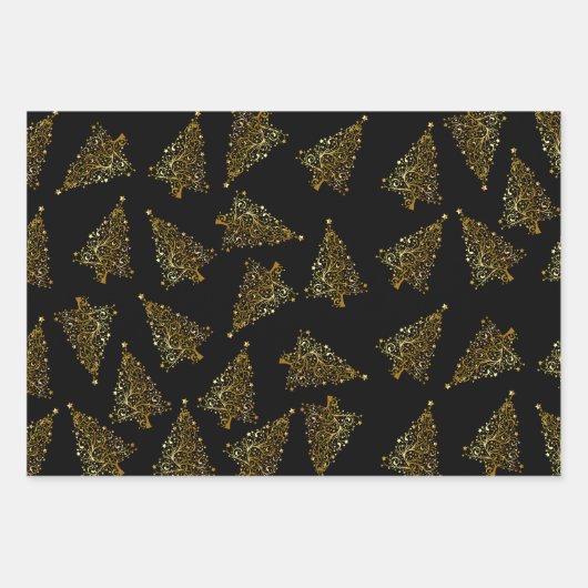 Elegantes Weihnachtsbaummuster Geschenkpapier Set (Vorderseite)