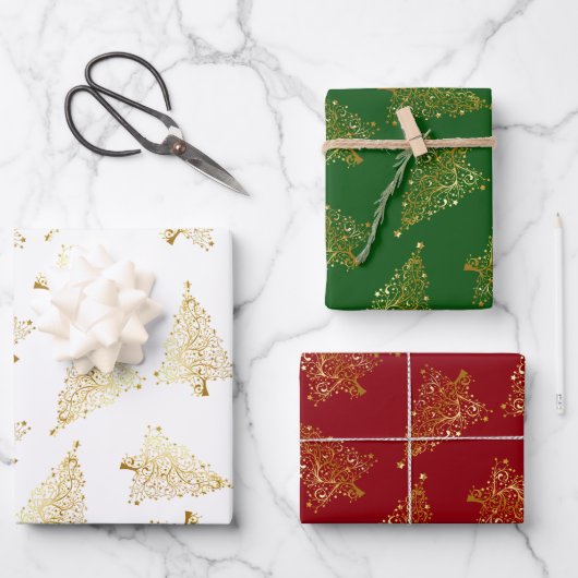Elegantes Weihnachtsbaummuster Geschenkpapier Set (Vorderseite)