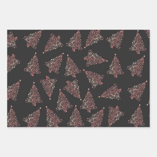Elegantes Weihnachtsbaummuster Geschenkpapier Set (Vorderseite)