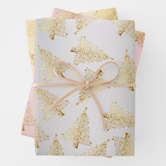 Elegantes Weihnachtsbaummuster Geschenkpapier Set (Beispiel)