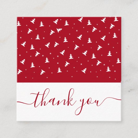 Elegantes Weihnachtsbaummuster Rot Danke Schnee Quadratische Visitenkarte (Vorderseite)