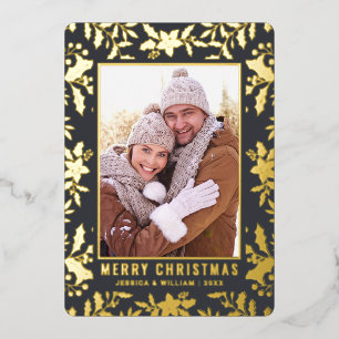 Elegantes Weihnachtsblatt 2 Foto Gold Folien Feiertagskarte