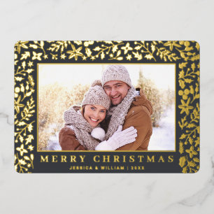 Elegantes Weihnachtsblatt 2 Foto Gold Folien Feiertagskarte