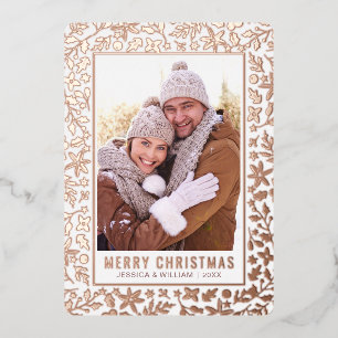 Elegantes Weihnachtsblatt 2 Foto Rose Gold Folien Feiertagskarte