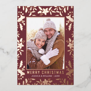 Elegantes Weihnachtsblatt 2 Foto Rose Gold Folien Feiertagskarte