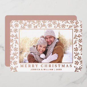 Elegantes Weihnachtsblatt 2 Foto Rose Gold Folien Feiertagskarte