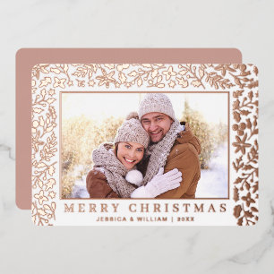 Elegantes Weihnachtsblatt 2 Foto Rose Gold Folien Feiertagskarte