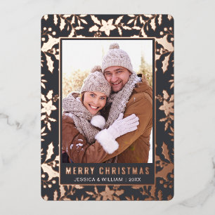 Elegantes Weihnachtsblatt 2 Foto Rose Gold Folien Feiertagskarte
