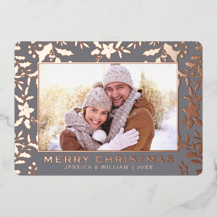 Elegantes Weihnachtsblatt 2 Foto Rose Gold Folien Feiertagskarte