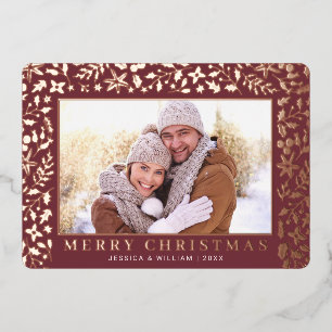 Elegantes Weihnachtsblatt 2 Foto Rose Gold Folien Feiertagskarte