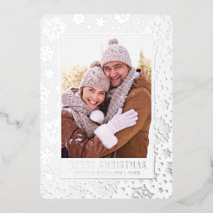 Elegantes Weihnachtsblatt 2 Foto Silber Folien Feiertagskarte