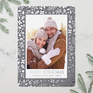 Elegantes Weihnachtsblatt 2 Foto Silber Folien Feiertagskarte