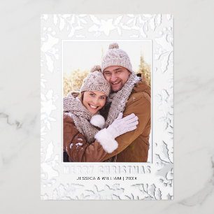 Elegantes Weihnachtsblatt 2 Foto Silber Folien Feiertagskarte