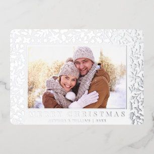 Elegantes Weihnachtsblatt 2 Foto Silber Folien Feiertagskarte