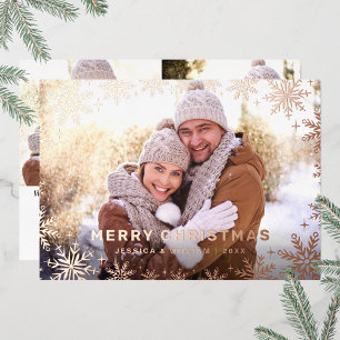 Elegantes Weihnachtsblatt 3 Foto Rose Gold Folien Feiertagskarte