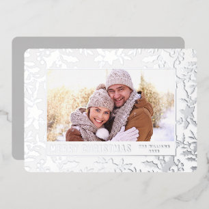 Elegantes Weihnachtsblatt Foto Rose Silver Folien Feiertagskarte
