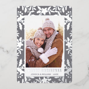Elegantes Weihnachtsblatt Foto Silver Folien Feiertagskarte