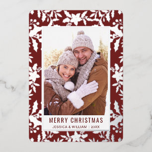 Elegantes Weihnachtsblatt Foto Silver Folien Feiertagskarte