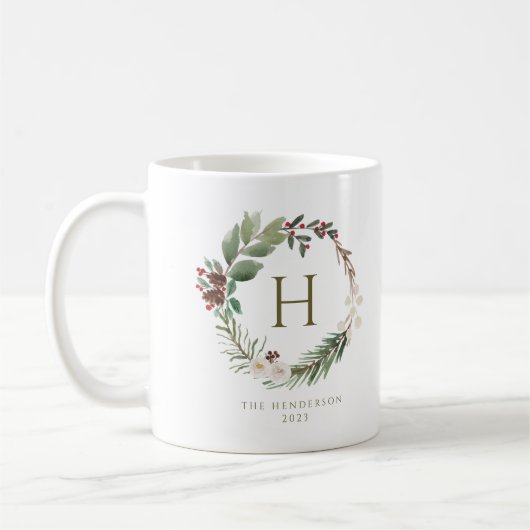 Elegantes Weihnachtsblumenmonogramm Kaffeetasse (Links)