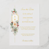 Elegantes Weihnachtsblumenmonogramm Save the Date Folieneinladung (Vorderseite)