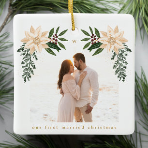 Elegantes Weihnachtsbotanisches Foto Keramikornament