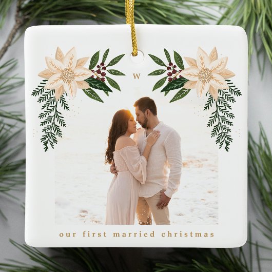 Elegantes Weihnachtsbotanisches Foto Keramikornament