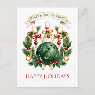 Elegantes Weihnachtsbowling Feiertagspostkarte