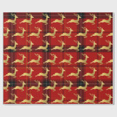 Elegantes Weihnachtsbüffel Kariertes Muster & Gold Geschenkpapier (Flach)