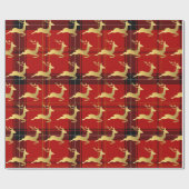 Elegantes Weihnachtsbüffel Kariertes Muster & Gold Geschenkpapier (Flach)