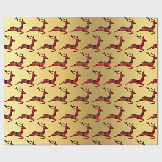 Elegantes Weihnachtsbuffet Karierter Rentier & Gol Geschenkpapier (Flach)