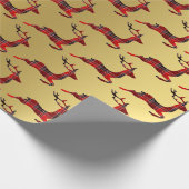 Elegantes Weihnachtsbuffet Karierter Rentier & Gol Geschenkpapier (Ecke)