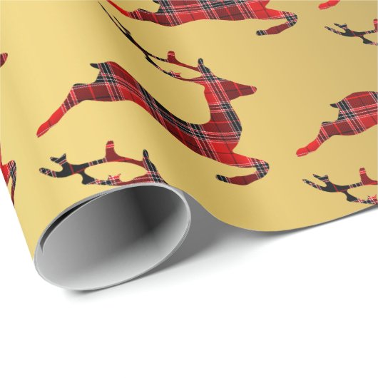 Elegantes Weihnachtsbuffet Karierter Rentier & Gol Geschenkpapier (Rolleneckpunkt)