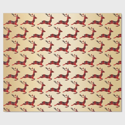 Elegantes Weihnachtsbuffet Karierter Rentier & Gol Geschenkpapier (Flach)