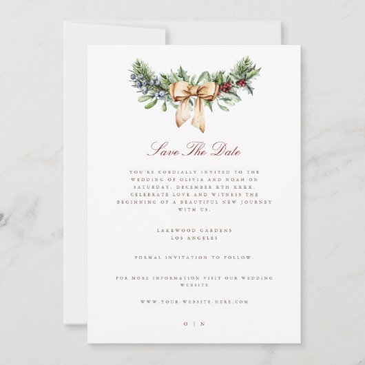Elegantes Weihnachtsdekor Save the Date Hochzeitsk Ankündigung (Vorderseite)