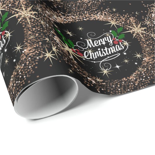 Elegantes Weihnachtsdesign in Schwarz und Gold Geschenkpapier (Rolleneckpunkt)