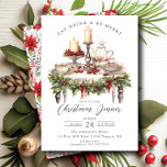 Elegantes Weihnachtsessen Einladung<br><div class="desc">Die Einladung zum Weihnachtsessen bietet einen eleganten Rahmen für ein Abendessen in einem grünen Garten mit dem Sprichwort "eat,  drink & be merry". Die Einladung ist einfach und elegant,  mit weißem Hintergrund und schwarzem Text.</div>