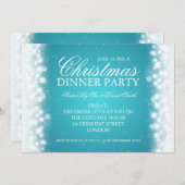 Elegantes Weihnachtsessen Party Magic Sparkle Turq Einladung (Vorne/Hinten)